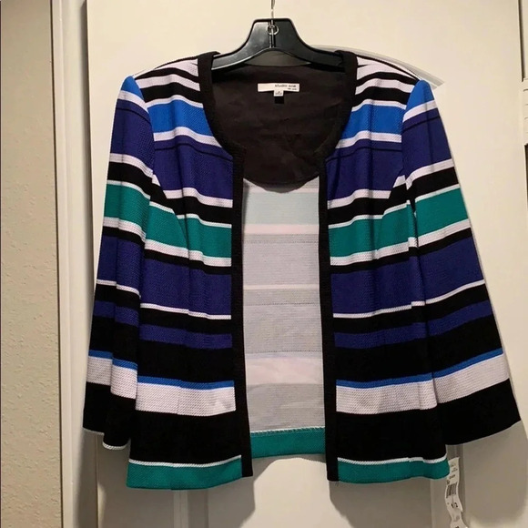 Studio One Women’s Jacket Ivory Blue Green Black Striped Size 12 NWT - Picture 1 of 8